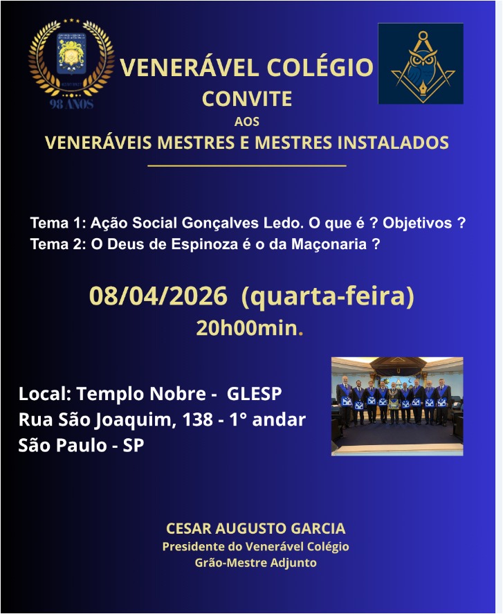 Convite: Sessão do Venerável Colégio – Gestão 2025/2028