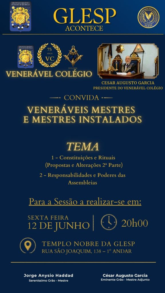 Convite: Sessão do Venerável Colégio – Gestão 2025/2028