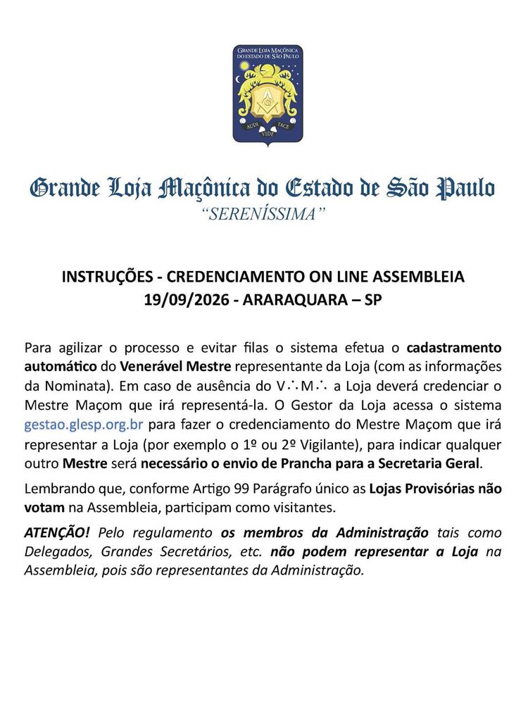 Instruções Credenciamento online – Assembleia 19/09/2026